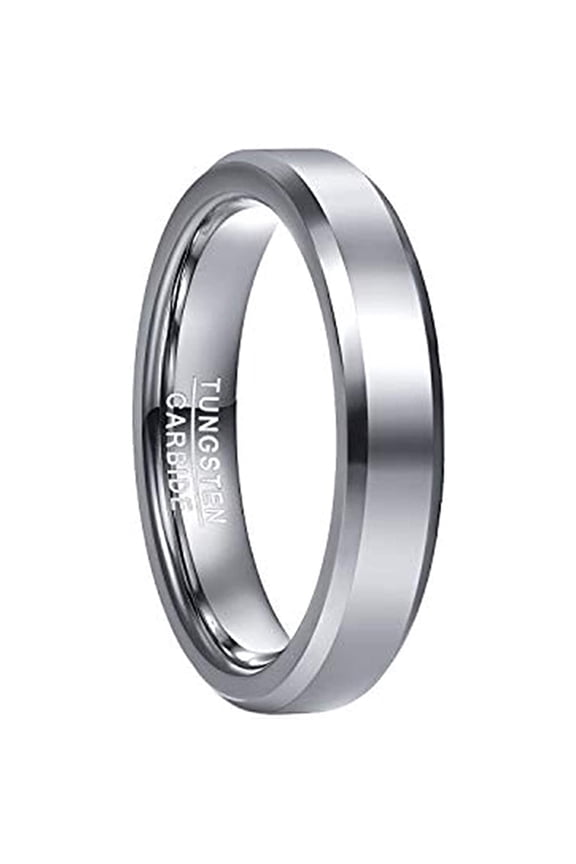 4mm Classic Silver Tungsten Rings for Men Minimalist Wedding Band with Beveled Edges