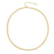 AOBEI PEARL 4mm Cuban Chain Link Necklace 18k Gold Plated Curb Chain Choker Minimalist Jewelry for Women Men 16’’