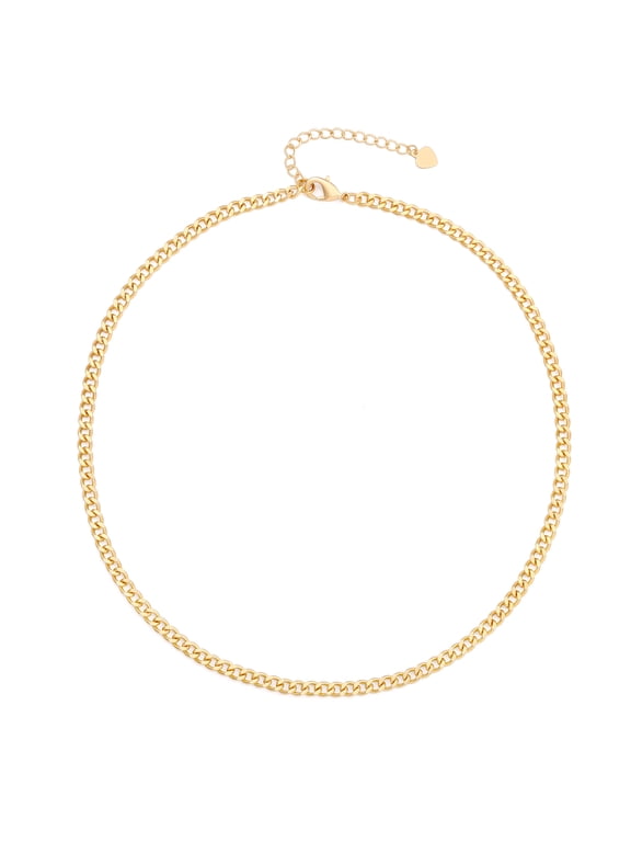 4mm Cuban Chain Link Necklace 18k Gold Plated Curb Chain Choker Minimalist Jewelry for Women Men 16’’