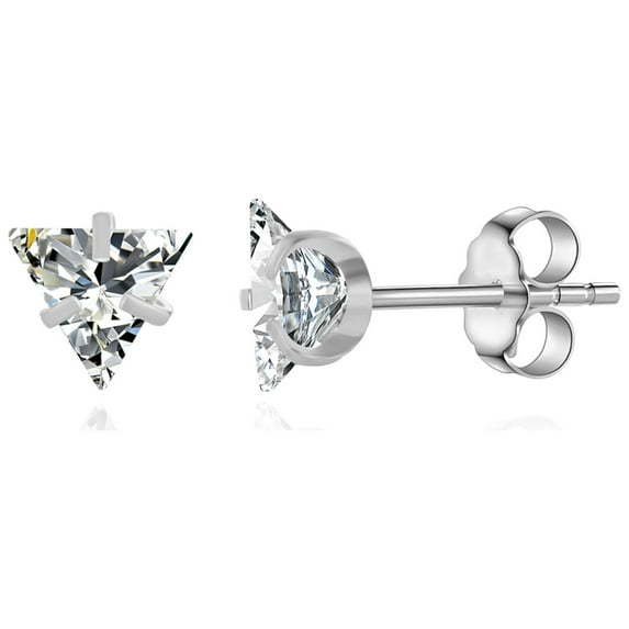 4mm Cubic Zirconia Stud Earrings for Women 316L Surgical Steel Triangle