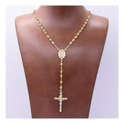 4mm Diamond-Cut Cross Rosary Unisex Adult Chain Necklace 10K Yellow Gold, All Sizes – Goldum NYC