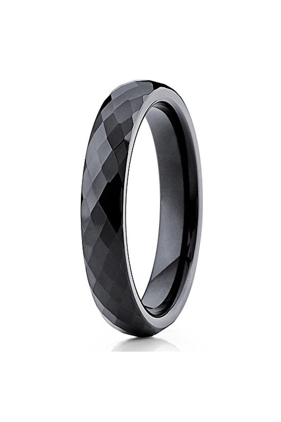 4mm Diamond Cut Tungsten Ring Black Tungsten Band Tungsten Carbide Ring Men & Women Comfort Fit