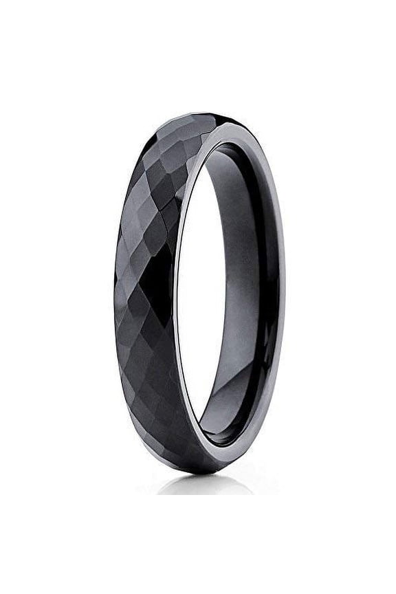 Jewelry 4mm Diamond Cut Tungsten Ring Black Tungsten Band Tungsten Carbide Ring Men & Women Comfort Fit (6)