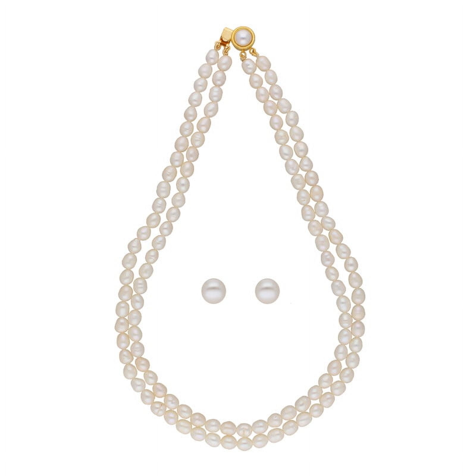 SRI JAGDAMBA PEARLS 4mm Dual Layered Freshwater Real Pearl Necklace Set Includes Stud Earrings