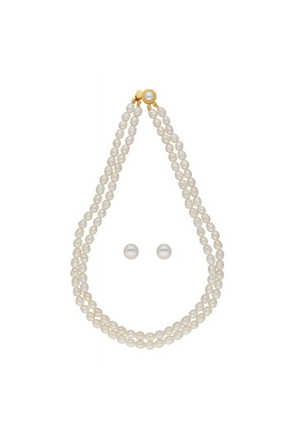 4mm Dual Layered Freshwater Real Pearl Necklace Set Includes Stud Earrings