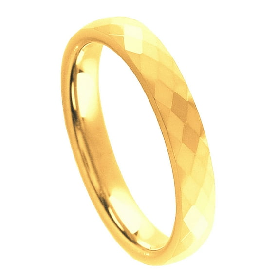 4mm Faceted Yellow Gold Tone IP Plated Wedding Band Ring For Men Or Ladies