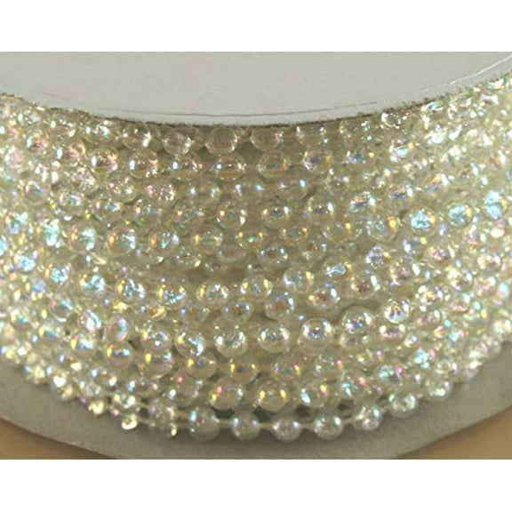 4mm Faux Pearl Plastic Beads on a String Craft Roll Clear Irridescent by DPC