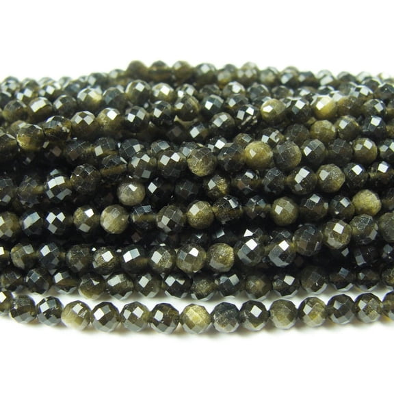 4mm Finely Cut Gold Obsidian Faceted Beads For Jewelry Making