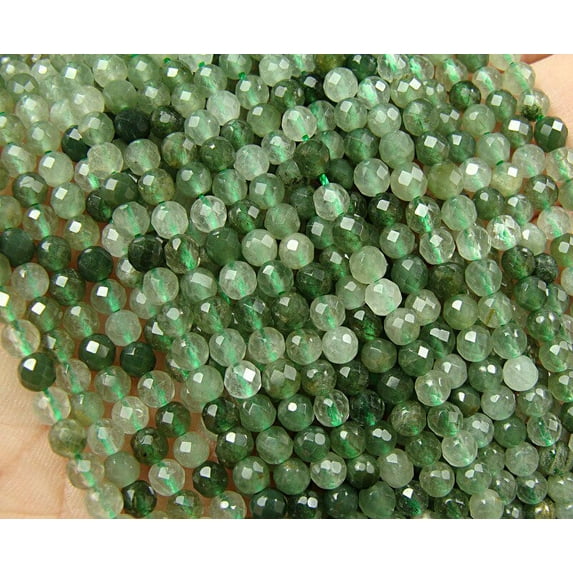 4mm Finely Cut Green Rutilated Quartz Faceted Round Beads Genuine Natural Gemstone Jewelry Making