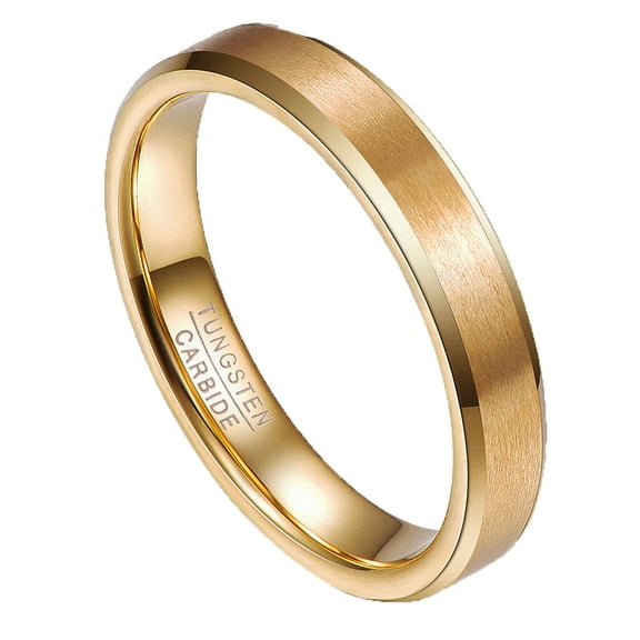 4mm Gold Plated Tungsten Carbide Ring for Men Women Matte Finish Wedding Band Beveled Edges Size 5-12