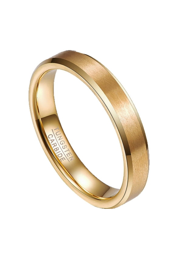 4mm Gold Plated Tungsten Carbide Ring for Men Women Matte Finish Wedding Band Beveled Edges Size 5-12