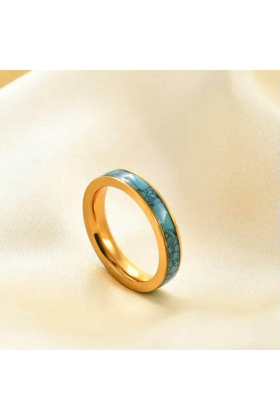 4mm Gold / Silver Band Mens Womens 316L Stainless Steel Turquoise Ring Size 5-11
