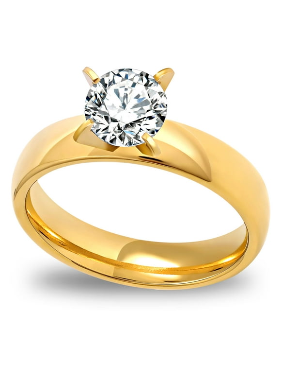 4mm Gold Stainless Steel Women Engagement Ring Ginger Lyne Collection