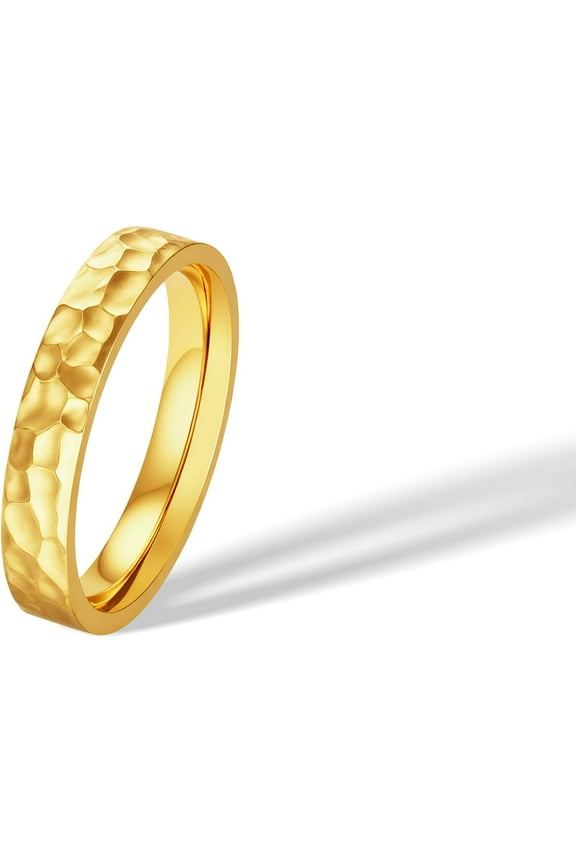 4mm Hammered Gold Band Ring,14K Gold Plated Titanium and Stainless Steel Non Tarnish Stacking Statement Ring for Women Men