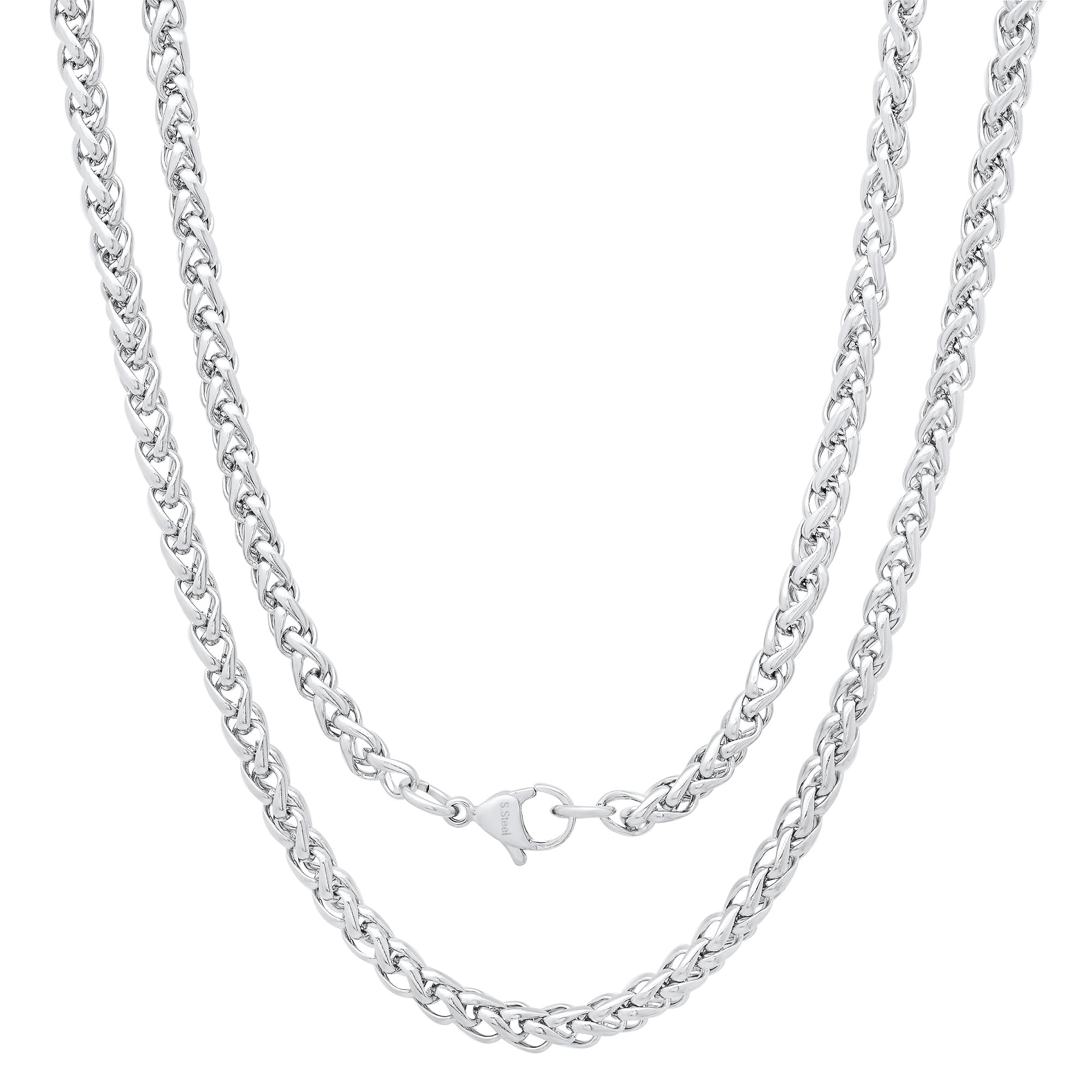 4mm HighPolished Stainless Steel Basket Weave Chain Necklace, 22