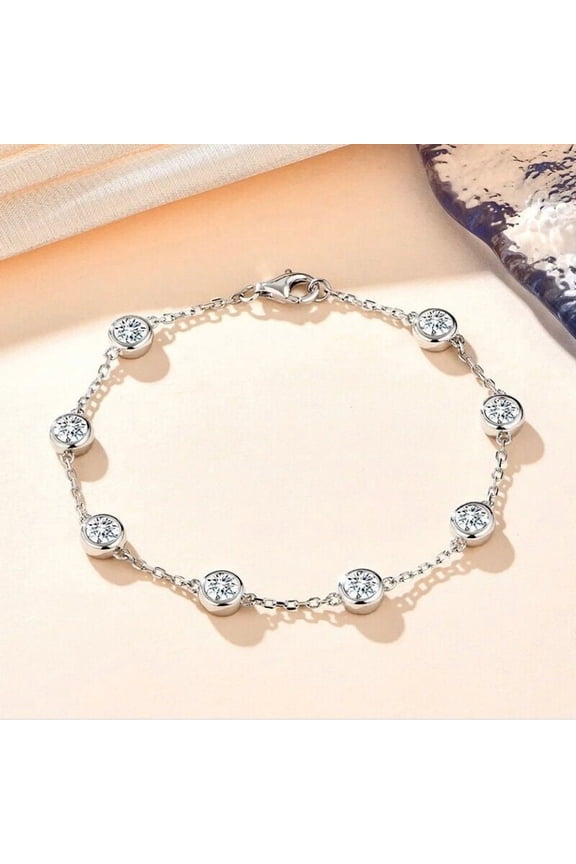 4mm Lab Created Diamond Bubble Bezel Bracelet Women 14K White Gold Plated 7 INCH Round Cut