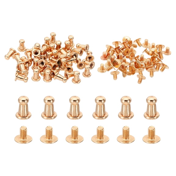 4mm Leather Rivets, 100 Sets Round Button Head Studs Metal Screw Studs Posts Chicago Screws Rivet for Clothing Leather Crafts, Gold Tone