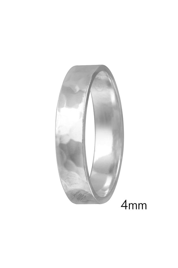 4mm Men & Women Sterling Silver Hand Hammered Flat Wedding Band Ring