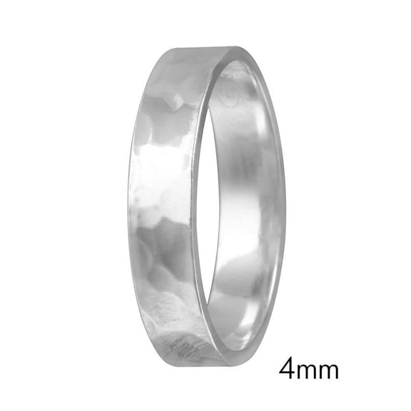 4mm Men & Women Sterling Silver Hand Hammered Flat Wedding Band Ring