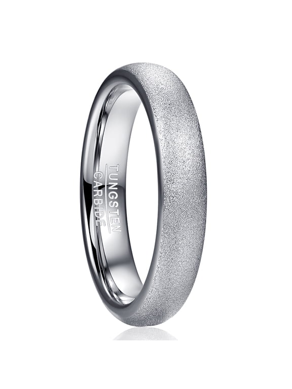 4mm Men's Women's Silver Sandblasting Tungsten Ring Wedding Band Dome Style Size 5-12