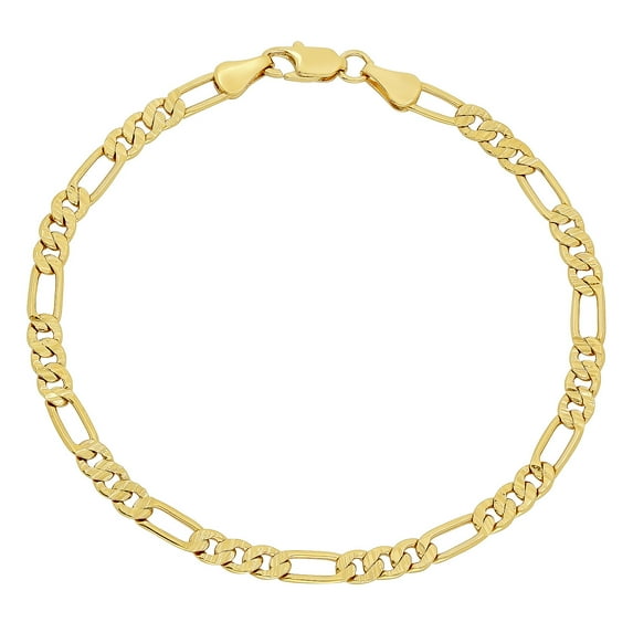 4mm Polished Flat Figaro Chain Bracelet, 9 inches + Gift Box