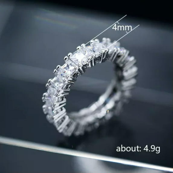 4mm Princess AAA CZ Band Womens Love Heart,Round,Oval 925 Silver Engagement Ring