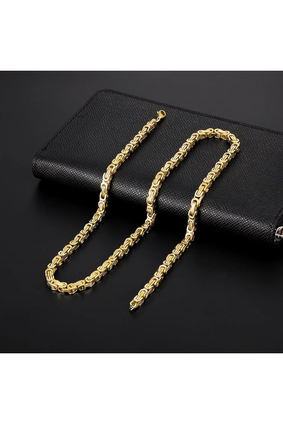 4mm Punk Male 14K Yellow Gold Byzantine Box Link Chain Necklace for Women Men Fashion Jewelry Gifts