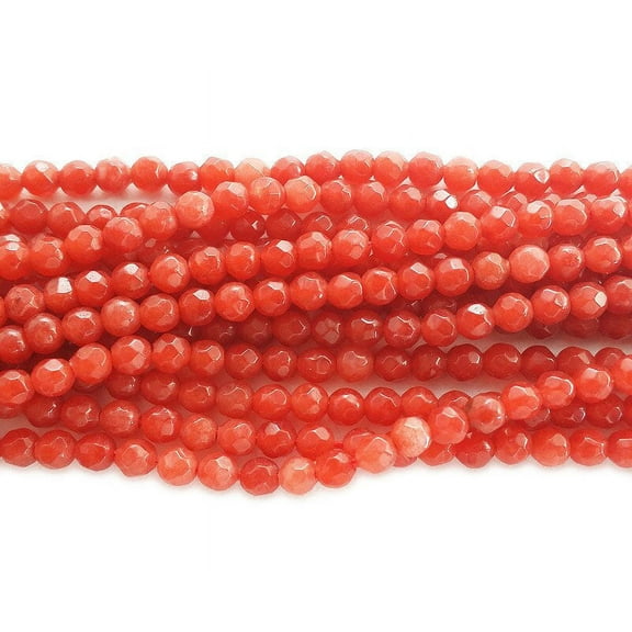 4mm Red Orange Jade Faceted Round Beads Genuine Gemstone Natural Jewelry Making