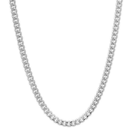 4mm Rhodium Plated Flat Cuban Link Curb Chain Necklace, 30 inches + Gift Box