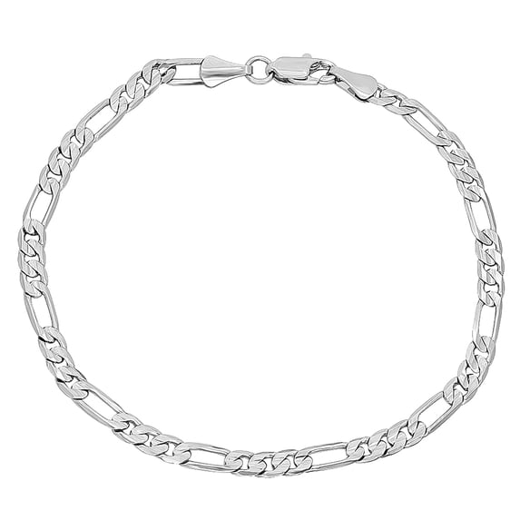 4mm Rhodium Plated Flat Figaro Chain Bracelet, 9 inches
