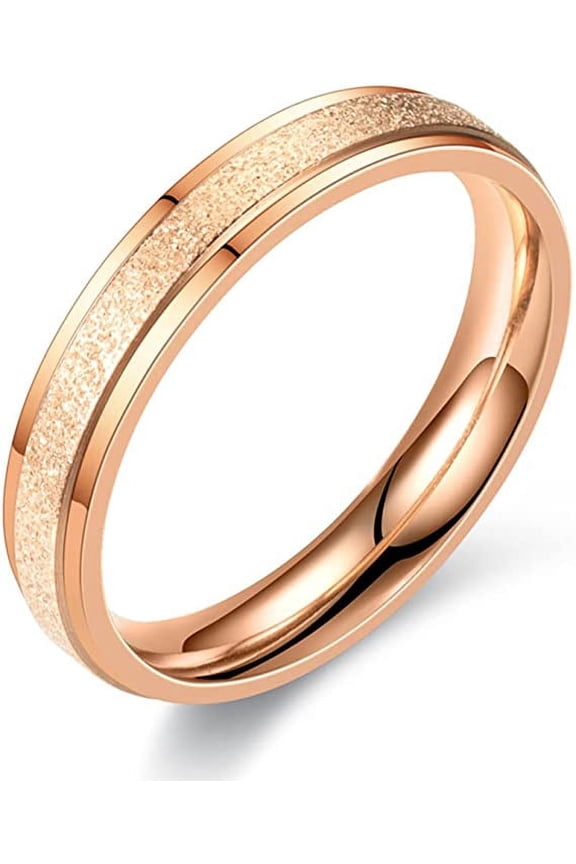 4mm Rose Gold Sandblasting Rings Stainless Steel Wedding Band for Men Women Size 6-11