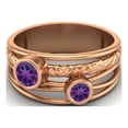 thumbnail image 1 of 4mm Round Amethyst Handmade Split Shank Band 925 Sterling Silver Rose Vermeil Dual Stone Women Mother's Day Gift Ring, 1 of 4