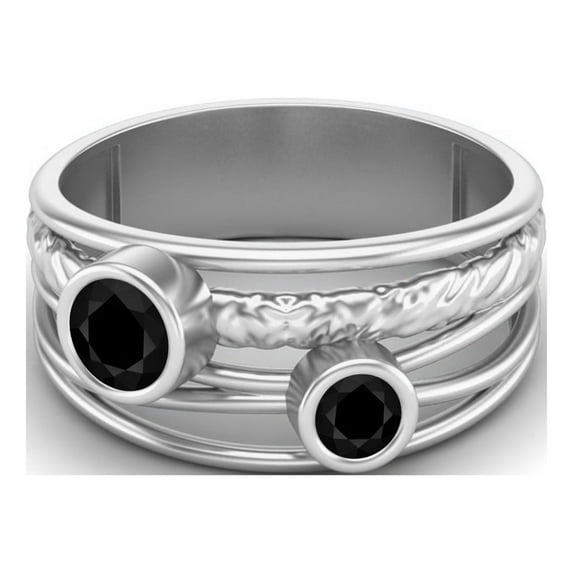 4mm Round Black Spinel Handmade Split Shank Band 925 Sterling Silver Dual Stone Women Mother's Day Gifts Ring