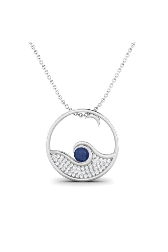 4mm Round Blue Sapphire Gemstone Open Circle Wave Necklace 925 Sterling Silver Swirl Chain Necklace For Women