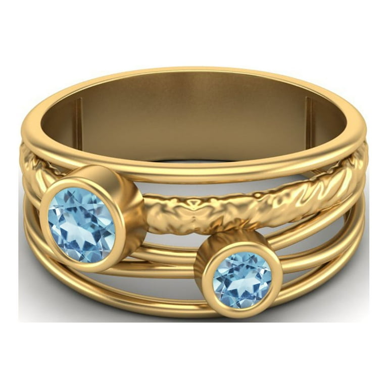 4mm Round Blue Topaz Handmade Split Shank Band 925 Sterling Silver - Main Image