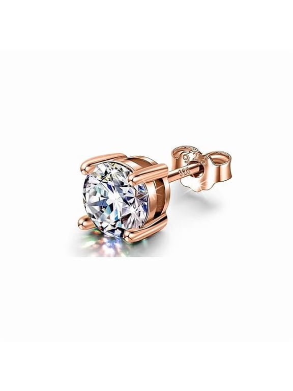 4mm Round Cut Solitaire Lab Grown Diamond Stud Earrings 14K Rose Gold Plated Hypoallergenic Earrings for Women and Men