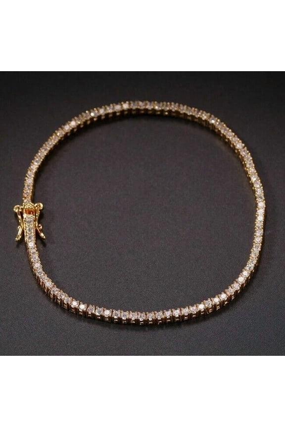 4mm Round Cut VVS1 D Diamond One Row Tennis Bracelet 14K Yellow Gold Over