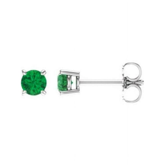 4mm Round Emerald Earrings in 14k White Gold