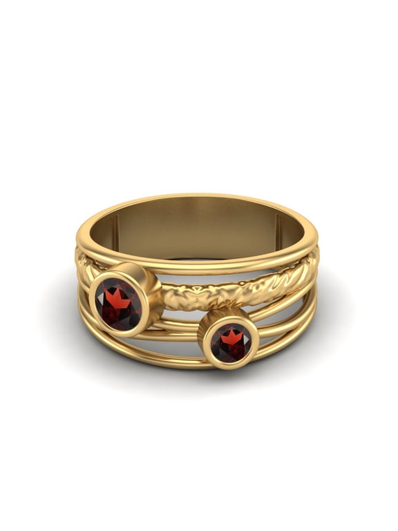 4mm Round Garnet Handmade Split Shank Band 925 Sterling Silver Gold Vermeil Dual Stone Women Valentines Day Gifts Ring