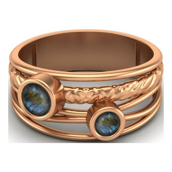 4mm Round Labradorite Handmade Split Shank Band 925 Sterling Silver Rose Vermeil Dual Stone Women Mother's Day Gift Ring
