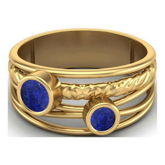 4mm Round Lapis Handmade Split Shank Band 925 Sterling Silver Gold Vermeil Dual Stone Women Valentines Day Gifts Ring