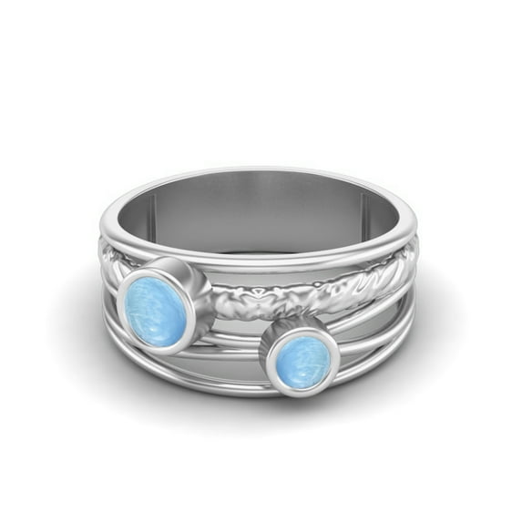 Mooneye 4mm Round Larimar Handmade Split Shank Band 925 Sterling Silver Dual Stone Women Gifts Ring