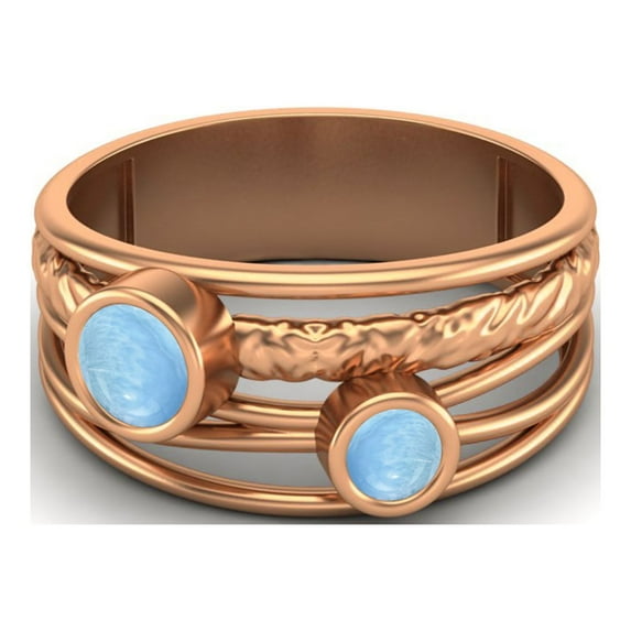 4mm Round Larimar Handmade Split Shank Band 925 Sterling Silver Rose Vermeil Dual Stone Women Mother's Day Gift Ring