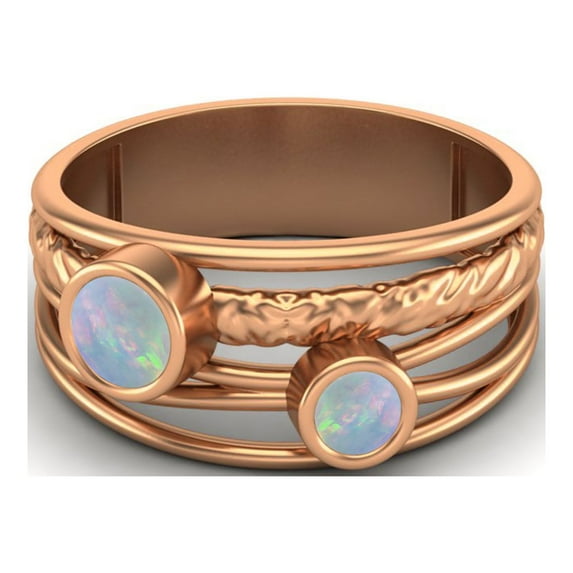 4mm Round Opal Handmade Split Shank Band 925 Sterling Silver Rose Vermeil Dual Stone Women Valentines Day Gifts Ring