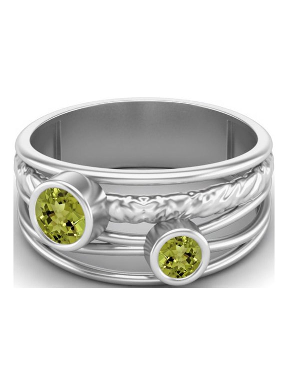 4mm Round Peridot Split Shank Band 925 Sterling Silver Dual Stone Women Gifts Ring