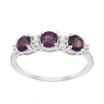 4mm Round Shape Amethyst 925 Sterling Silver Three Stone Women Anniversary Ring