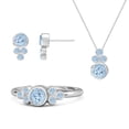 thumbnail image 1 of 4mm Round Shape Aqumarine 925 Sterling Silver Mother's Day Gift Ring Earrings Pendant Set Ring Size 7, 1 of 5
