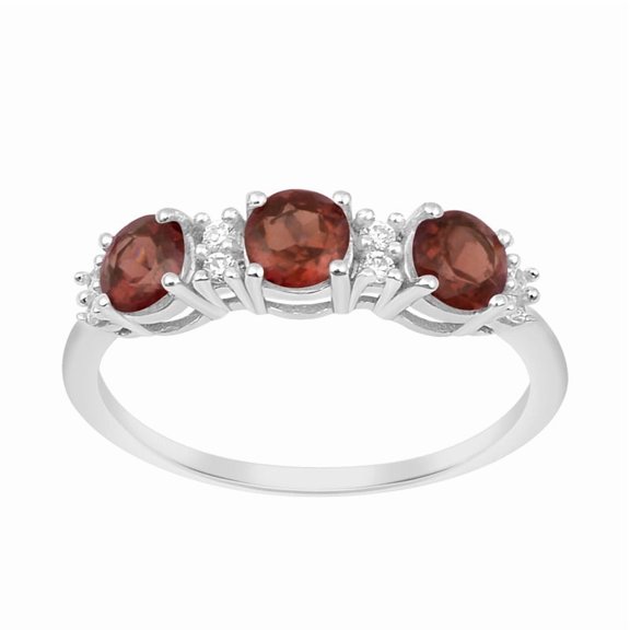 4mm Round Shape Garnet 925 Sterling Silver Three Stone Women Anniversary Ring