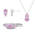 thumbnail image 1 of 4mm Round Shape Pink Cz 925 Sterling Silver Valentines Day Gifts Ring Earrings Pendant Set Ring Size 7, 1 of 5