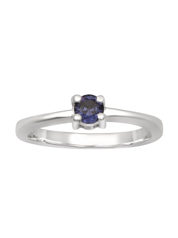 4mm Round Shape Simulated Tanzanite 925 Sterling Silver Tiny Stackable Mother's Day Gift Ring